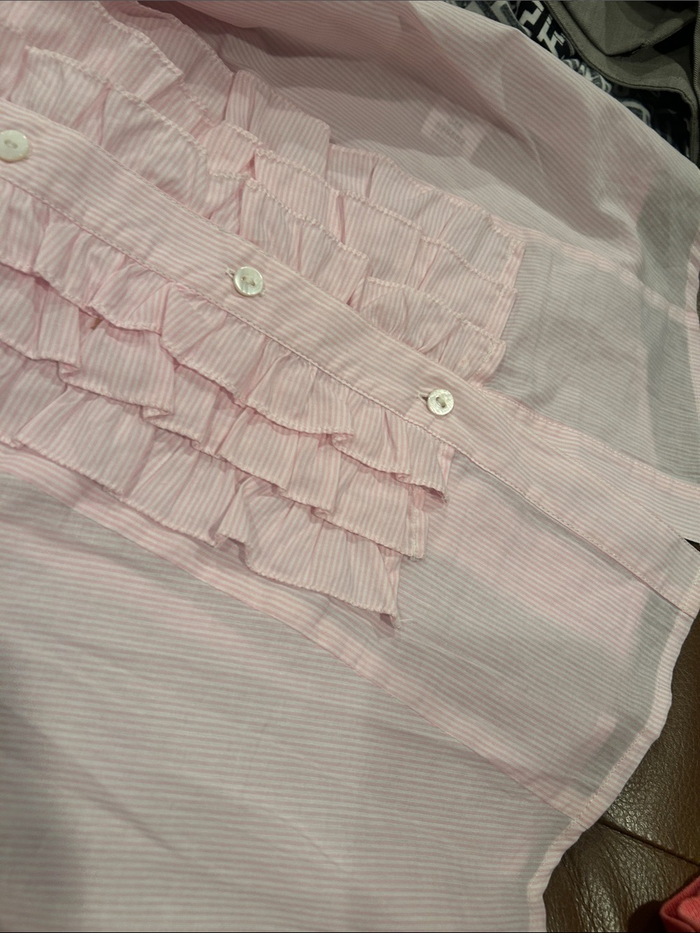Pink Ruffle-Front Button Down Shirt - Picture 5 of 7